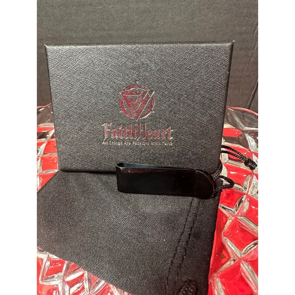 FaithHeart Sleek Black Stainless Steel Minimalist Money Clip Slim Wallet & Box